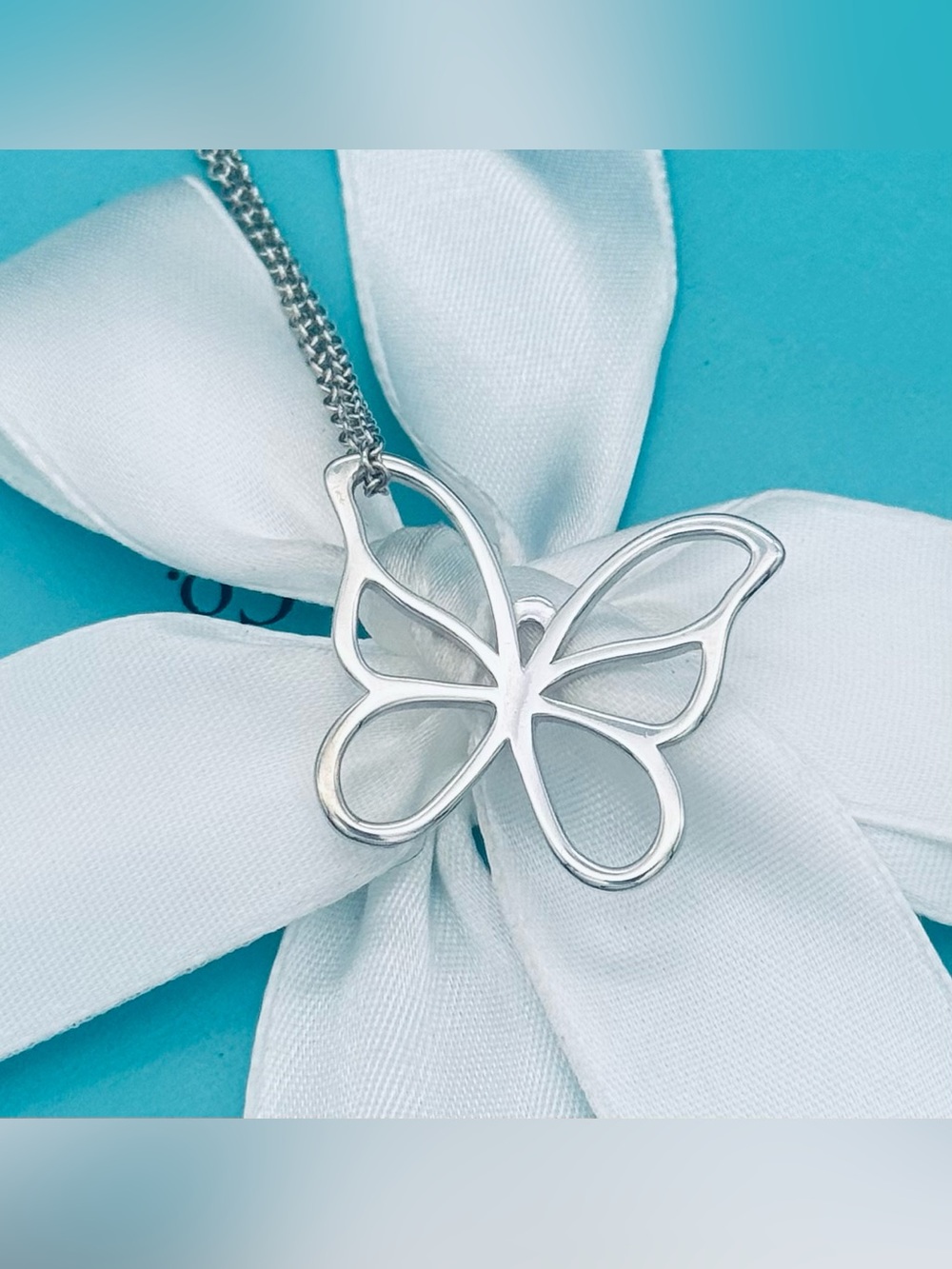 Tiffany & Co. Large Vintage Stencil Open Butterfly Pendant Necklace 16”